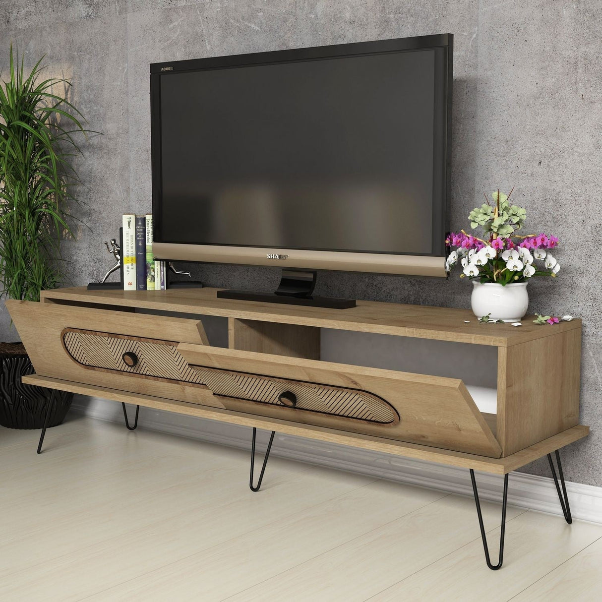 Comodă TV Ekol, Diverse culori, 145x40x45 cm - Stejar | SKU: 845HCT3029 | Comodă TV Ekol, 145x40x45 cm, varianta Stejar, produs pentru amenajarea locuinței, disponibil online în România la CasaMob