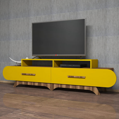 Comodă TV Flora, Nuc - Galben, 205x37x50 cm