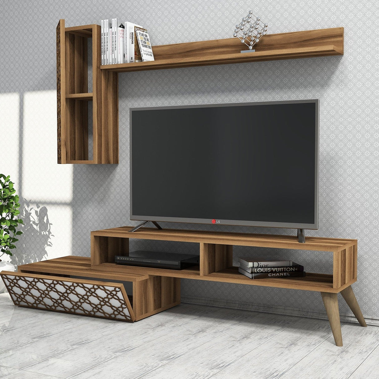 Comodă TV Planet, Diverse culori, 150x37x38 cm - Nuc - Alb | SKU: 845HCT3044 | Comodă TV Planet, 150x37x38 cm, varianta Nuc - Alb, produs pentru amenajarea locuinței, disponibil online în România la CasaMob
