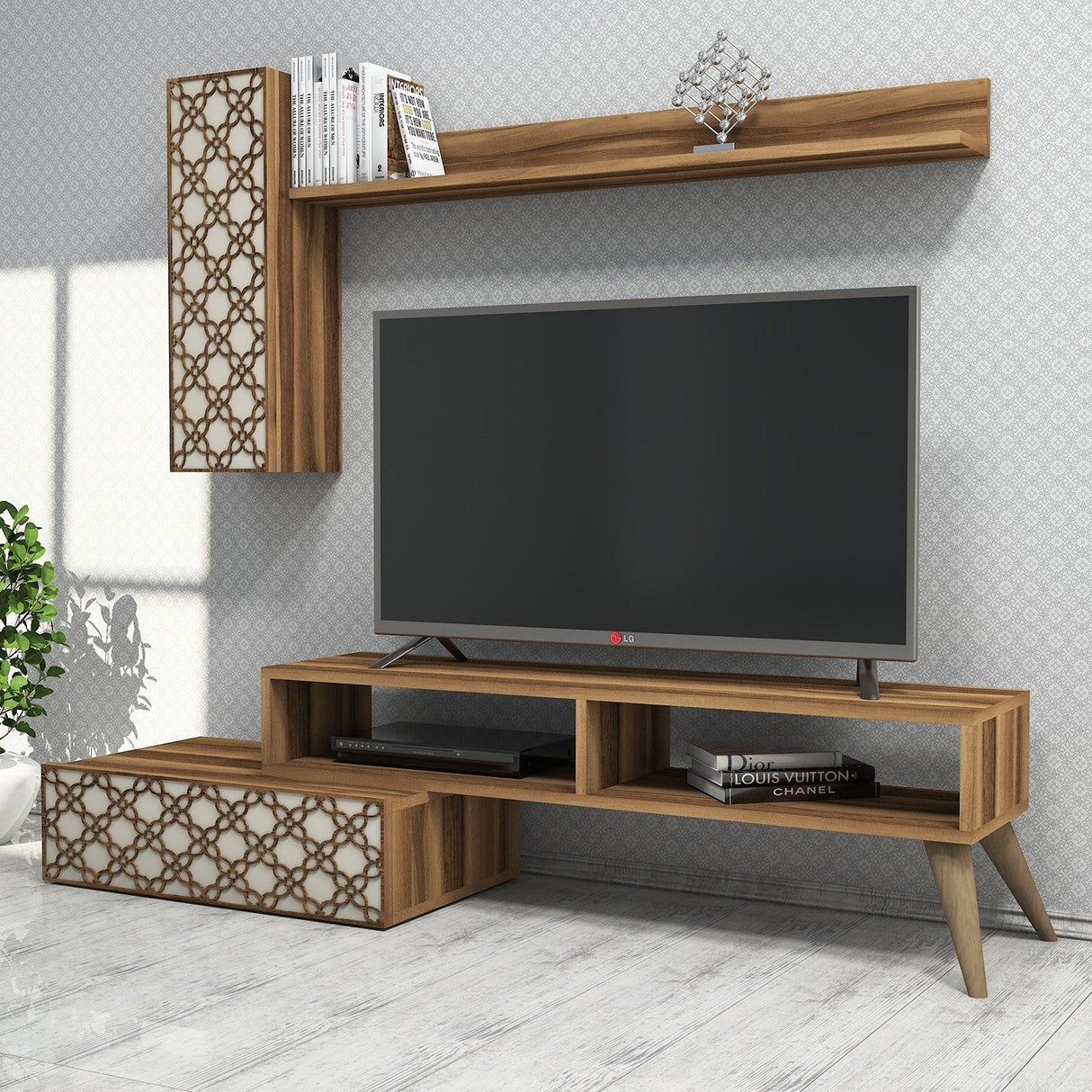 Comodă TV Planet, Diverse culori, 150x37x38 cm - Nuc - Crem | SKU: 845HCT3047 | Comodă TV Planet, 150x37x38 cm, varianta Nuc - Crem, produs pentru amenajarea locuinței, disponibil online în România la CasaMob
