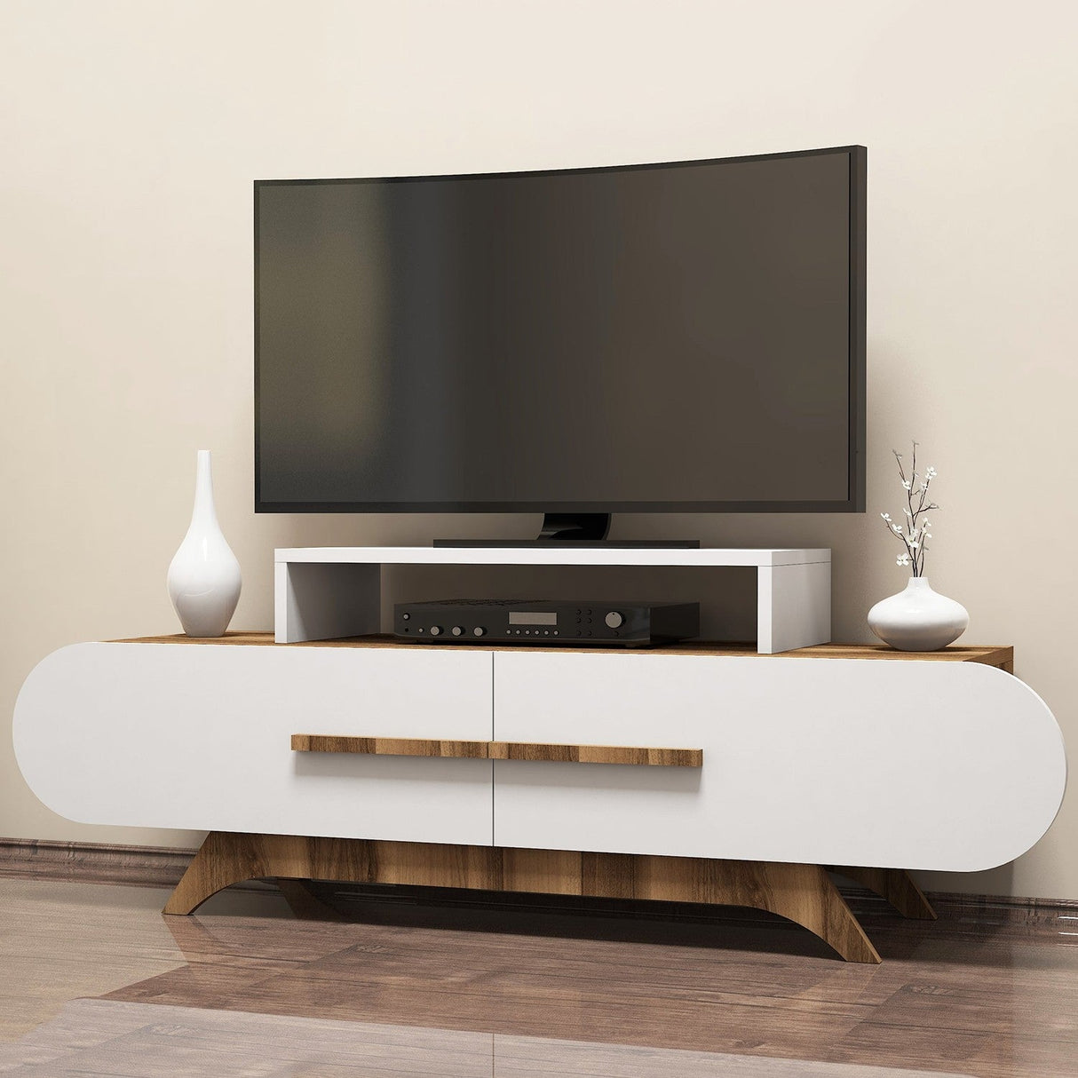 Comodă TV Rose, Diverse culori, 145x37x50 cm - Nuc - Alb | SKU: 845HCT3049 | Comodă TV Rose, 145x37x50 cm, varianta Nuc - Alb, produs pentru amenajarea locuinței, disponibil online în România la CasaMob