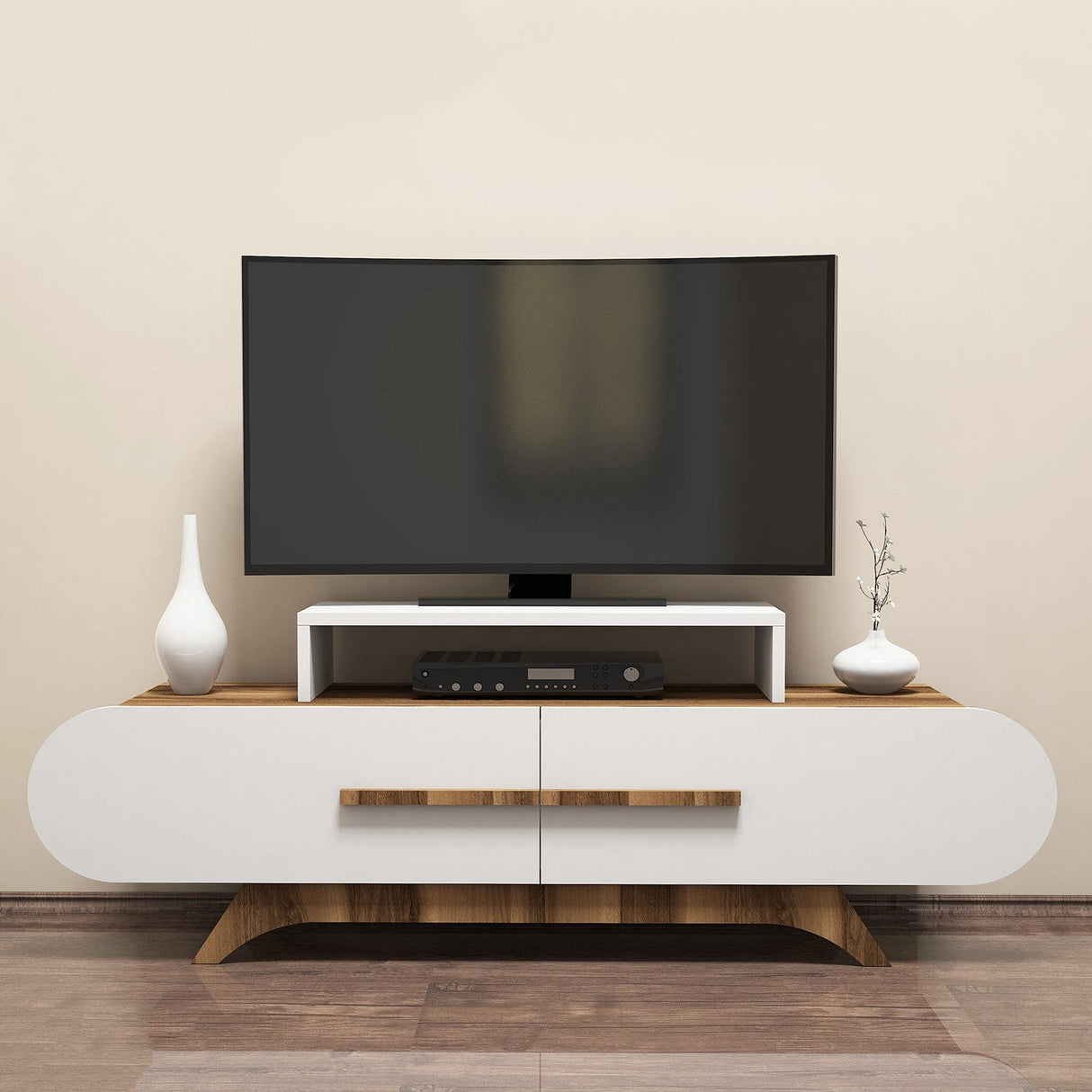 Comodă TV Rose, Diverse culori, 145x37x50 cm - Nuc - Alb | SKU: 845HCT3049 | Comodă TV Rose, 145x37x50 cm, varianta Nuc - Alb, produs pentru amenajarea locuinței, disponibil online în România la CasaMob