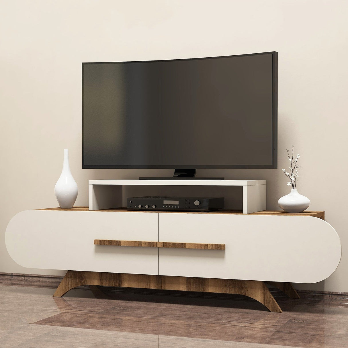 Comodă TV Rose, Diverse culori, 145x37x50 cm - Nuc - Crem | SKU: 845HCT3050 | Comodă TV Rose, 145x37x50 cm, varianta Nuc - Crem, produs pentru amenajarea locuinței, disponibil online în România la CasaMob