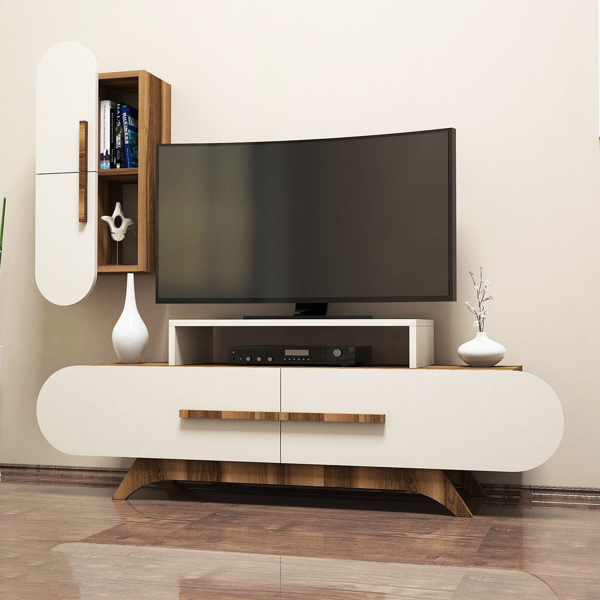 Comodă TV Rose S, Diverse culori, 145x37x50 cm - Nuc - Crem | SKU: 845HCT3054 | Comodă TV Rose S, 145x37x50 cm, varianta Nuc - Crem, produs pentru amenajarea locuinței, disponibil online în România la CasaMob