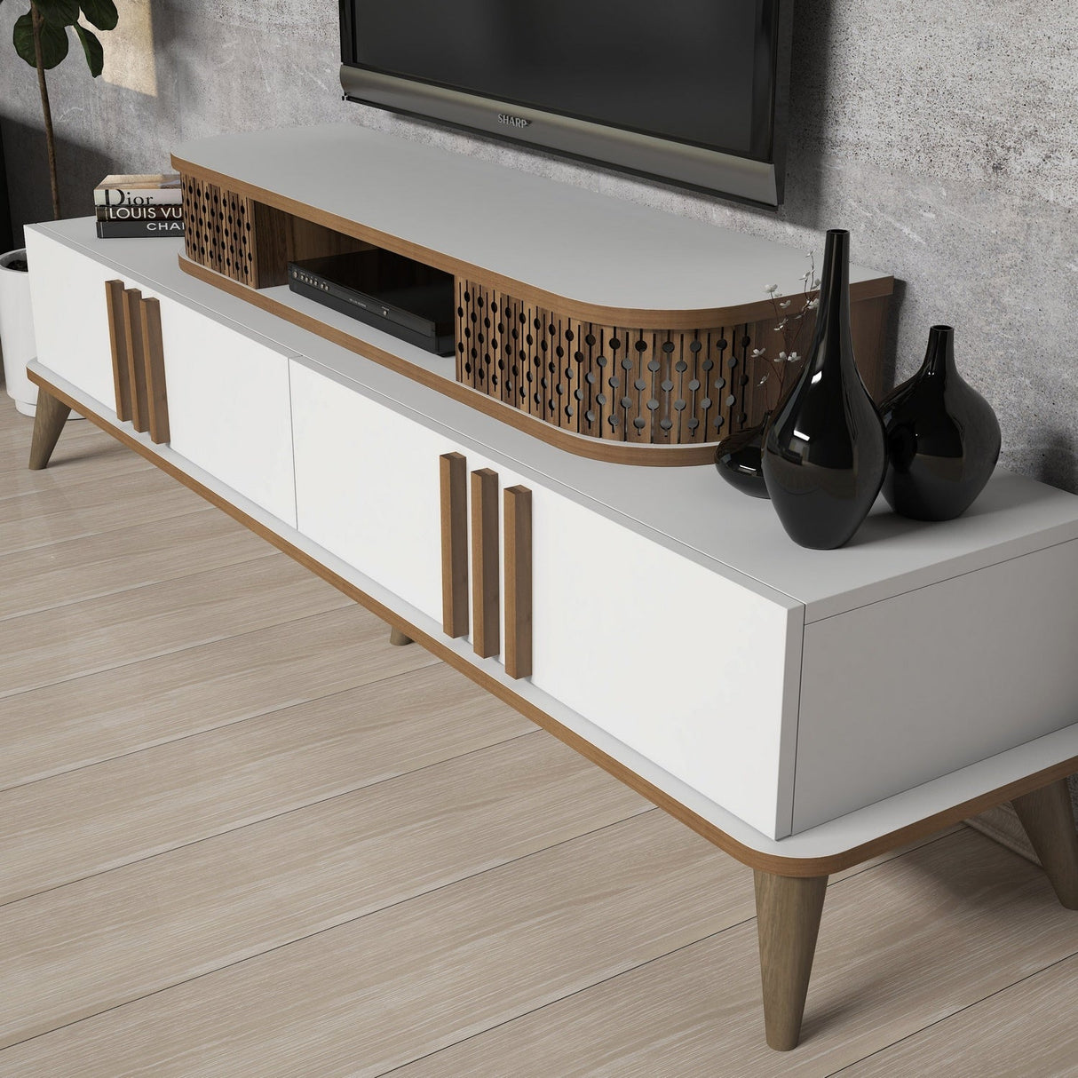 Comodă TV Eylül, Diverse culori, 168x39x52 cm - Alb | SKU: 845HCT3060 | Comodă TV Eylül, 168x39x52 cm, varianta Alb, produs pentru amenajarea locuinței, disponibil online în România la CasaMob