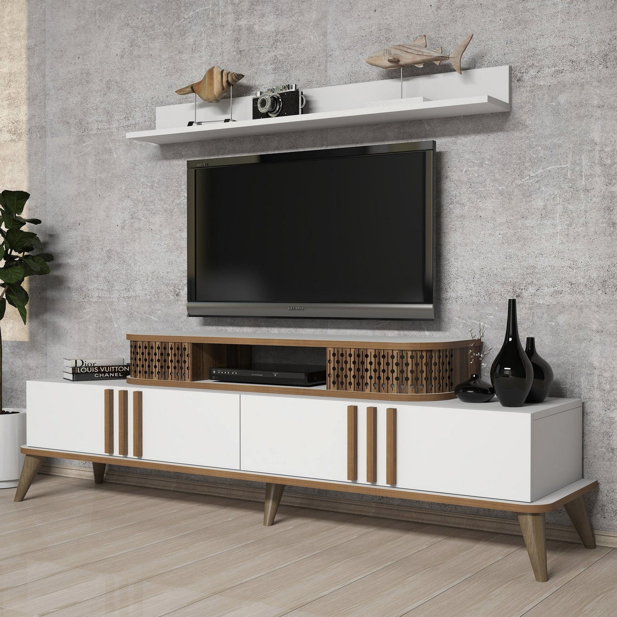 Comodă TV Eylül, Diverse culori, 168x39x52 cm - Alb | SKU: 845HCT3060 | Comodă TV Eylül, 168x39x52 cm, varianta Alb, produs pentru amenajarea locuinței, disponibil online în România la CasaMob