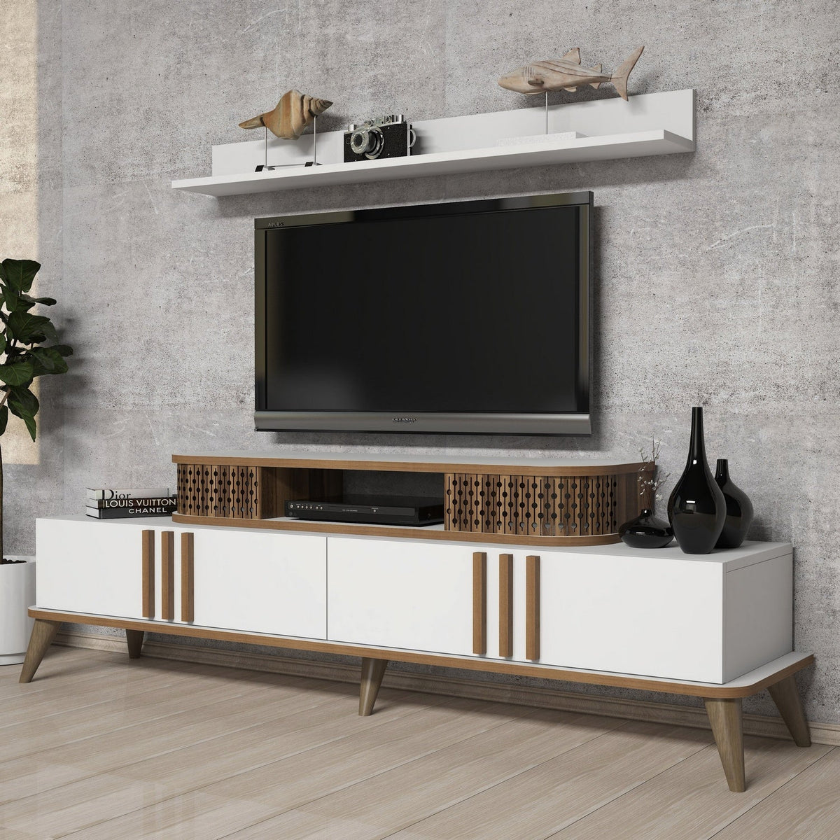 Alb | SKU: 845HCT3060 | Comodă TV Eylül, 168x39x52 cm, varianta Alb, produs pentru amenajarea locuinței, disponibil online în România la CasaMob