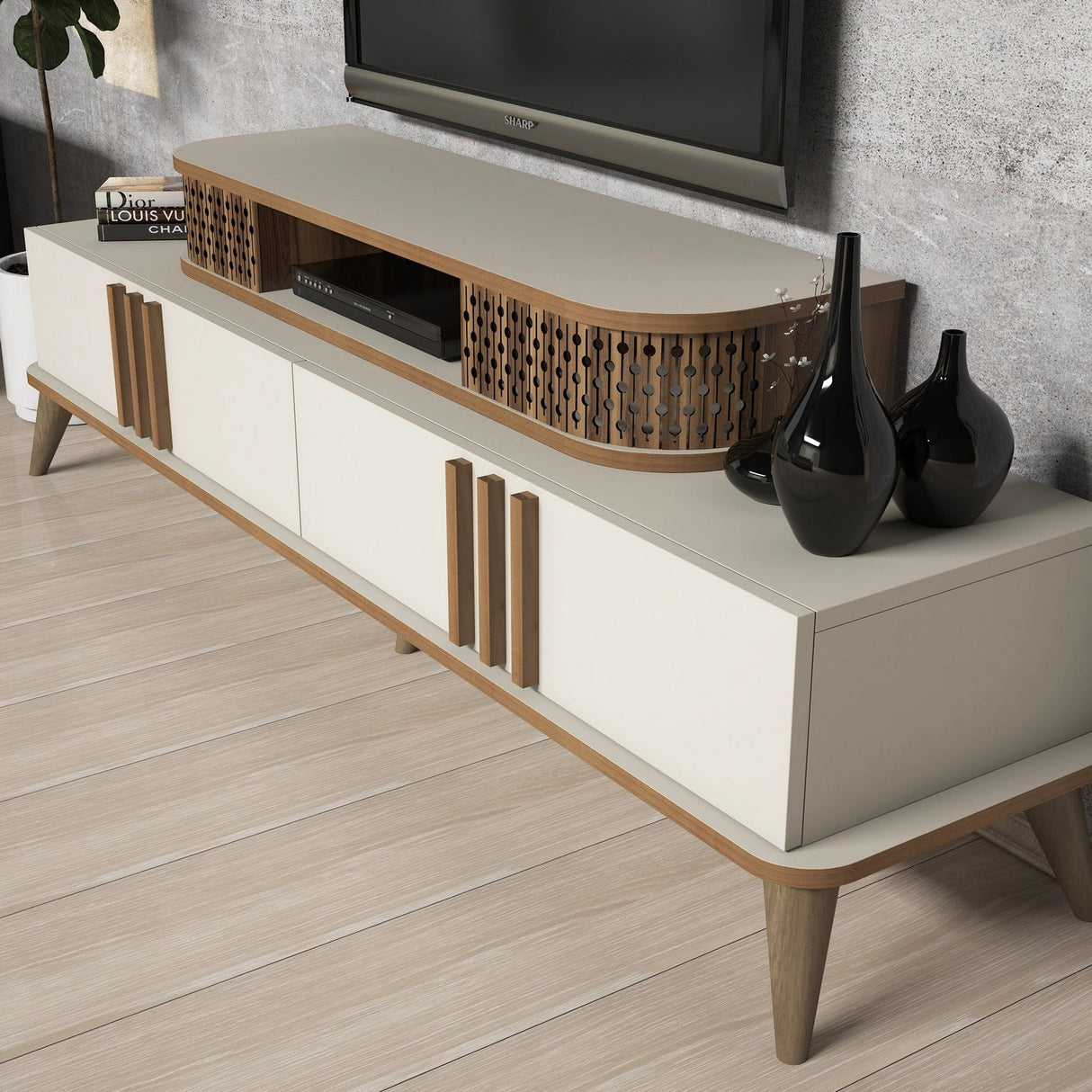 Comodă TV Eylül, Diverse culori, 168x39x52 cm - Crem | SKU: 845HCT3061 | Comodă TV Eylül, 168x39x52 cm, varianta Crem, produs pentru amenajarea locuinței, disponibil online în România la CasaMob