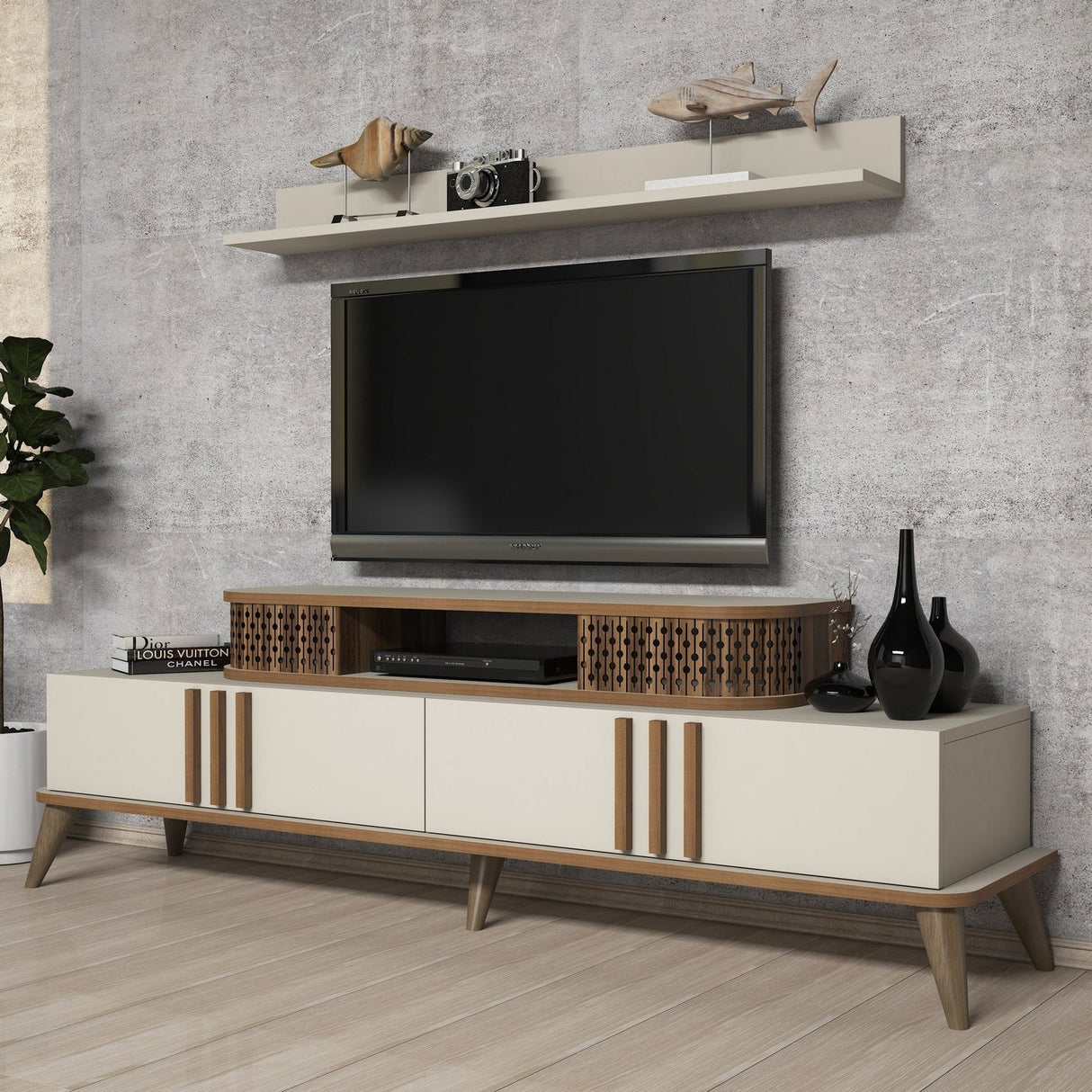 Comodă TV Eylül, Diverse culori, 168x39x52 cm - Crem | SKU: 845HCT3061 | Comodă TV Eylül, 168x39x52 cm, varianta Crem, produs pentru amenajarea locuinței, disponibil online în România la CasaMob