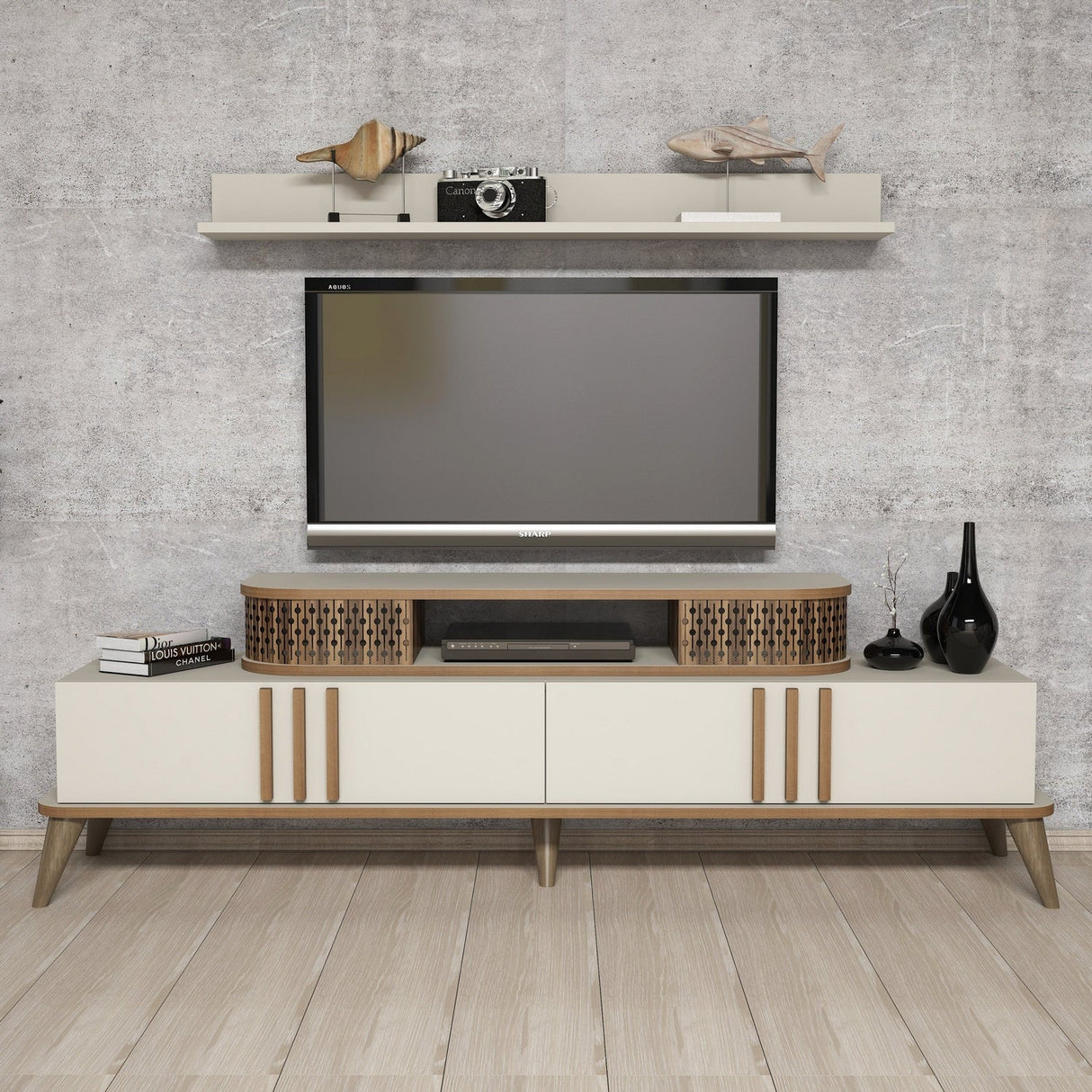 Comodă TV Eylül, Diverse culori, 168x39x52 cm - Crem | SKU: 845HCT3061 | Comodă TV Eylül, 168x39x52 cm, varianta Crem, produs pentru amenajarea locuinței, disponibil online în România la CasaMob