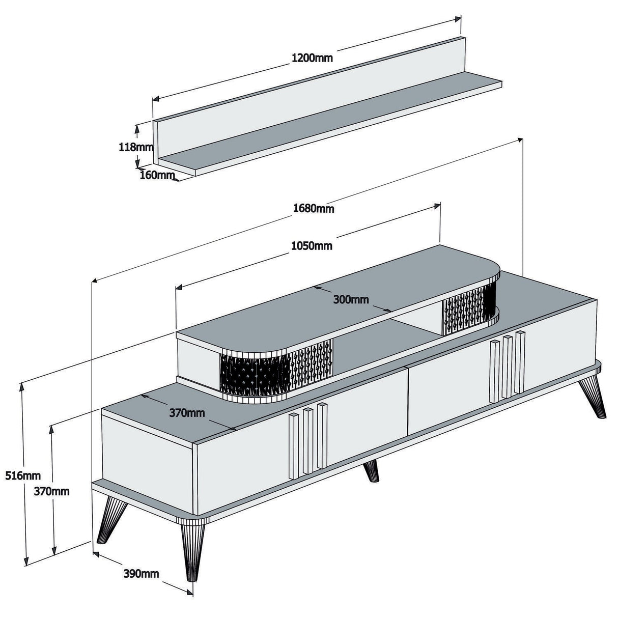 Comodă TV Eylül, Diverse culori, 168x39x52 cm - Crem | SKU: 845HCT3061 | Comodă TV Eylül, 168x39x52 cm, varianta Crem, produs pentru amenajarea locuinței, disponibil online în România la CasaMob