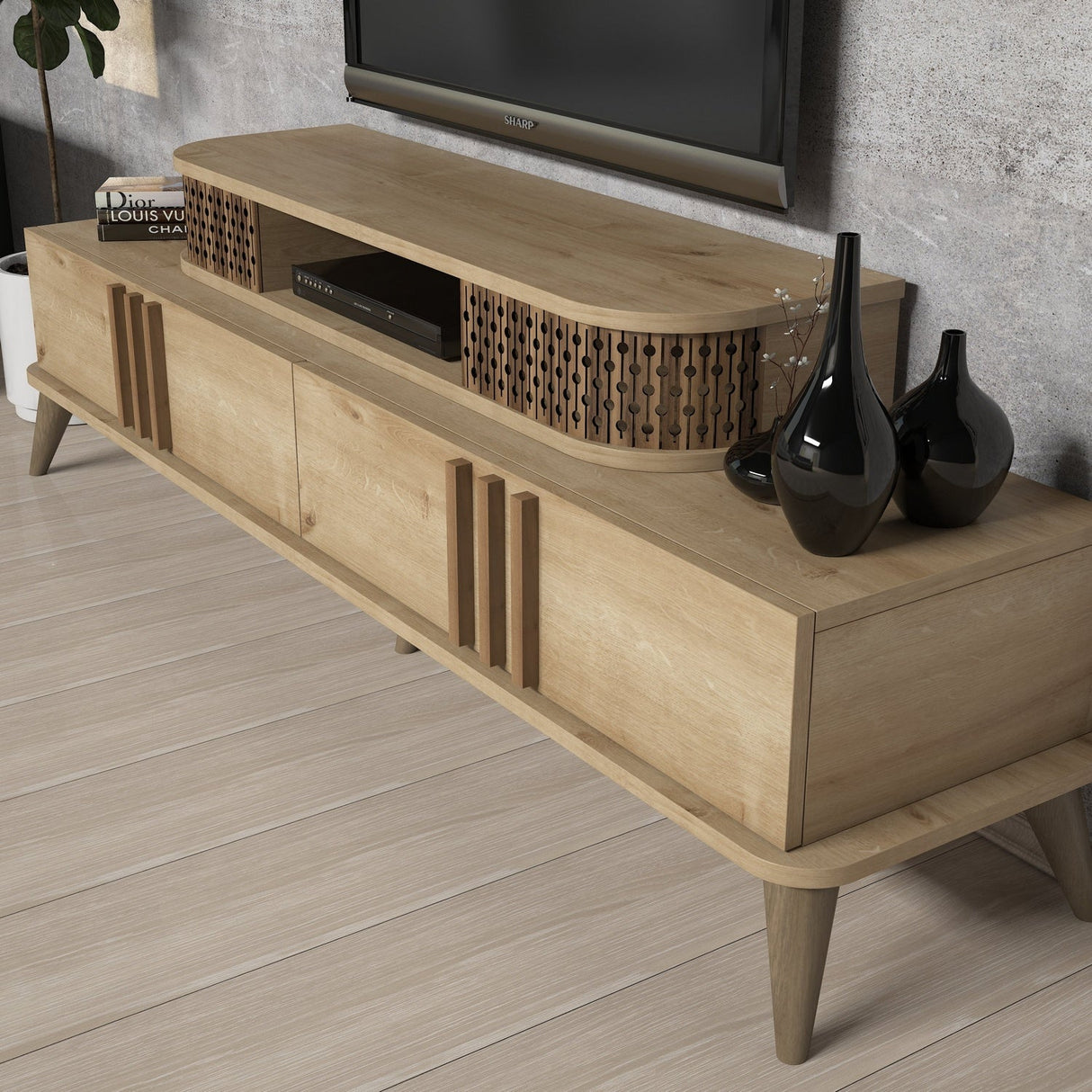 Comodă TV Eylül, Diverse culori, 168x39x52 cm - Stejar | SKU: 845HCT3062 | Comodă TV Eylül, 168x39x52 cm, varianta Stejar, produs pentru amenajarea locuinței, disponibil online în România la CasaMob