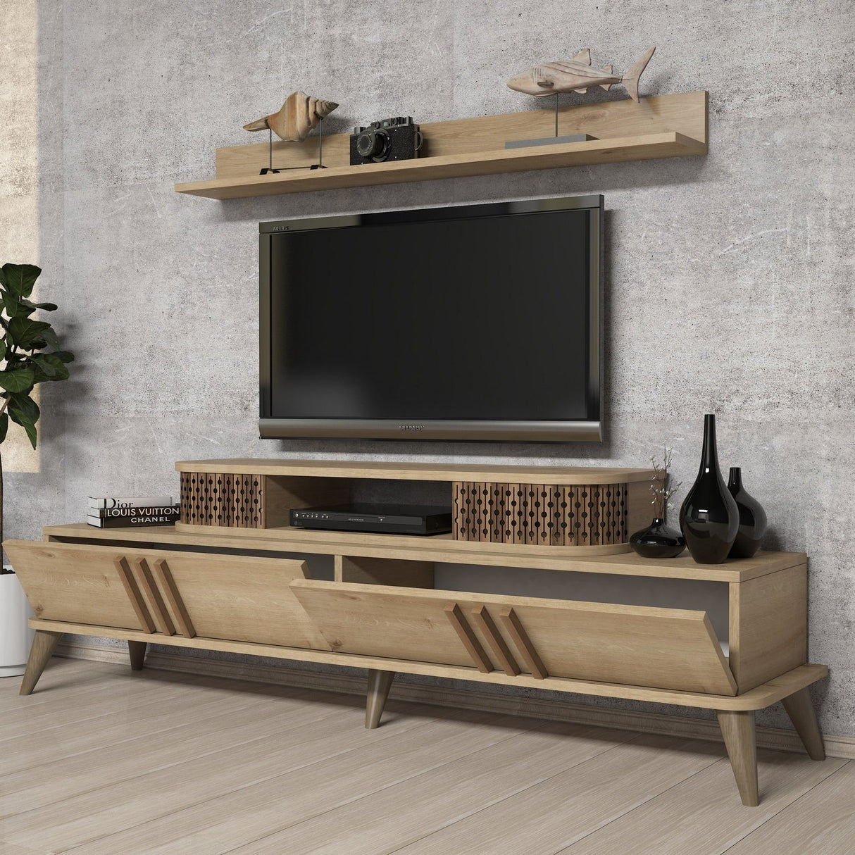 Comodă TV Eylül, Diverse culori, 168x39x52 cm - Stejar | SKU: 845HCT3062 | Comodă TV Eylül, 168x39x52 cm, varianta Stejar, produs pentru amenajarea locuinței, disponibil online în România la CasaMob