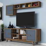 Comodă TV Ayla, Diverse culori, 160x35x56 cm - Nuc - Albastru | SKU: 845HCT3065 | Comodă TV Ayla, 160x35x56 cm, varianta Nuc - Albastru, produs pentru amenajarea locuinței, disponibil online în România la CasaMob