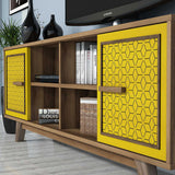 Comodă TV Ayla, Diverse culori, 160x35x56 cm - Nuc - Galben | SKU: 845HCT3067 | Comodă TV Ayla, 160x35x56 cm, varianta Nuc - Galben, produs pentru amenajarea locuinței, disponibil online în România la CasaMob