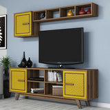 Comodă TV Ayla, Diverse culori, 160x35x56 cm - Nuc - Galben | SKU: 845HCT3067 | Comodă TV Ayla, 160x35x56 cm, varianta Nuc - Galben, produs pentru amenajarea locuinței, disponibil online în România la CasaMob
