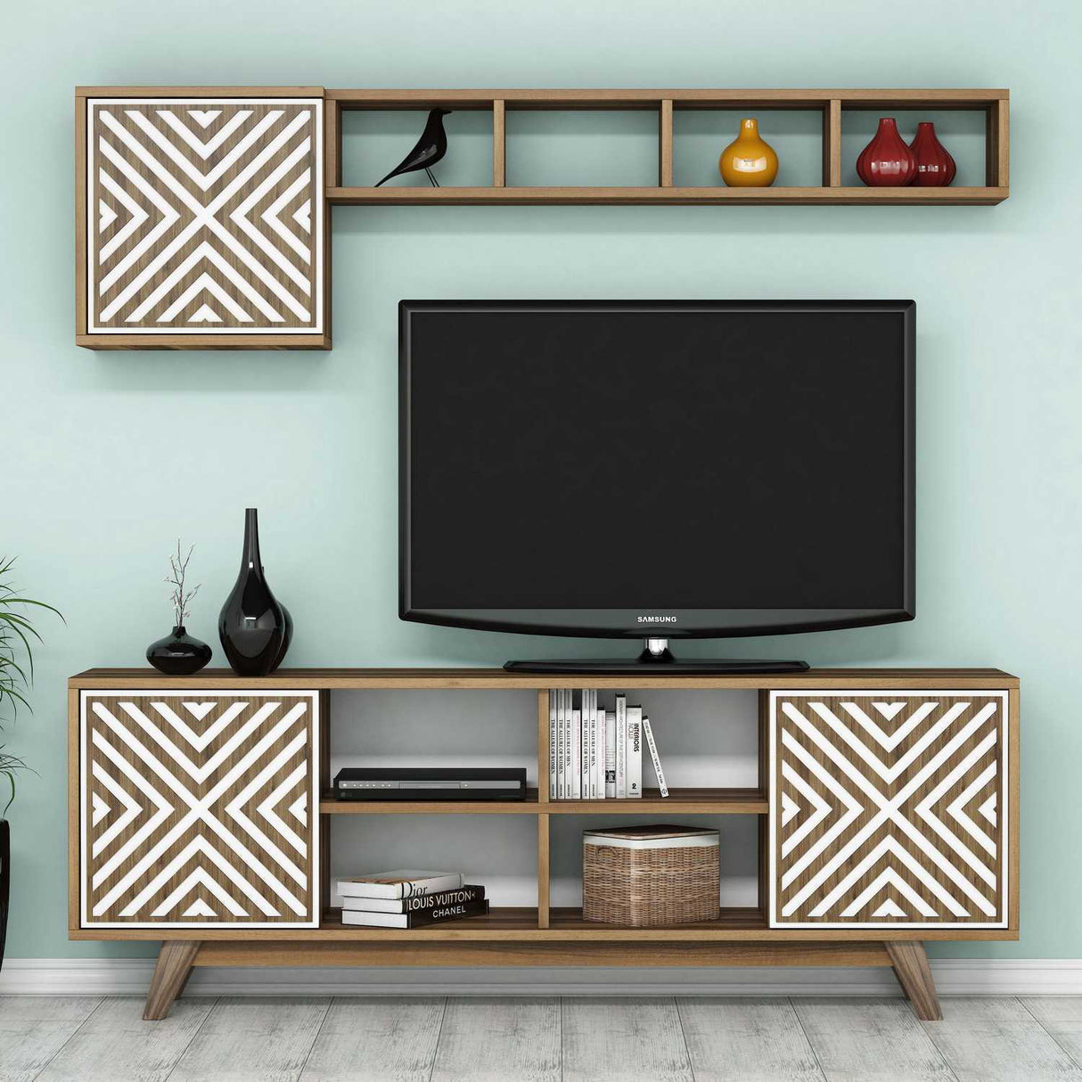 Comodă TV Inci, Diverse culori, 160x35x56 cm - Nuc - Alb | SKU: 845HCT3068 | Comodă TV Inci, 160x35x56 cm, varianta Nuc - Alb, produs pentru amenajarea locuinței, disponibil online în România la CasaMob