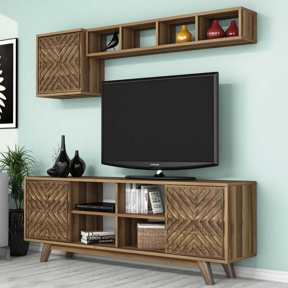 Comodă TV Inci, Diverse culori, 160x35x56 cm - Nuc | SKU: 845HCT3069 | Comodă TV Inci, 160x35x56 cm, varianta Nuc, produs pentru amenajarea locuinței, disponibil online în România la CasaMob