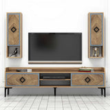 Comodă TV Samba, Diverse culori, 180x35x52 cm - Nuc - Albastru | SKU: 845HCT3074 | Comodă TV Samba, 180x35x52 cm, varianta Nuc - Albastru, produs pentru amenajarea locuinței, disponibil online în România la CasaMob