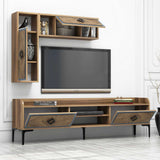Comodă TV Samba, Diverse culori, 180x35x52 cm - Nuc - Albastru | SKU: 845HCT3074 | Comodă TV Samba, 180x35x52 cm, varianta Nuc - Albastru, produs pentru amenajarea locuinței, disponibil online în România la CasaMob