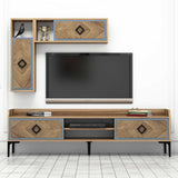 Comodă TV Samba, Diverse culori, 180x35x52 cm - Nuc - Albastru | SKU: 845HCT3074 | Comodă TV Samba, 180x35x52 cm, varianta Nuc - Albastru, produs pentru amenajarea locuinței, disponibil online în România la CasaMob