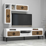 Comodă TV Samba, Diverse culori, 180x35x52 cm - Alb - Nuc | SKU: 845HCT3076 | Comodă TV Samba, 180x35x52 cm, varianta Alb - Nuc, produs pentru amenajarea locuinței, disponibil online în România la CasaMob