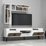 Comodă TV Samba, Diverse culori, 180x35x52 cm - Alb - Nuc | SKU: 845HCT3076 | Comodă TV Samba, 180x35x52 cm, varianta Alb - Nuc, produs pentru amenajarea locuinței, disponibil online în România la CasaMob