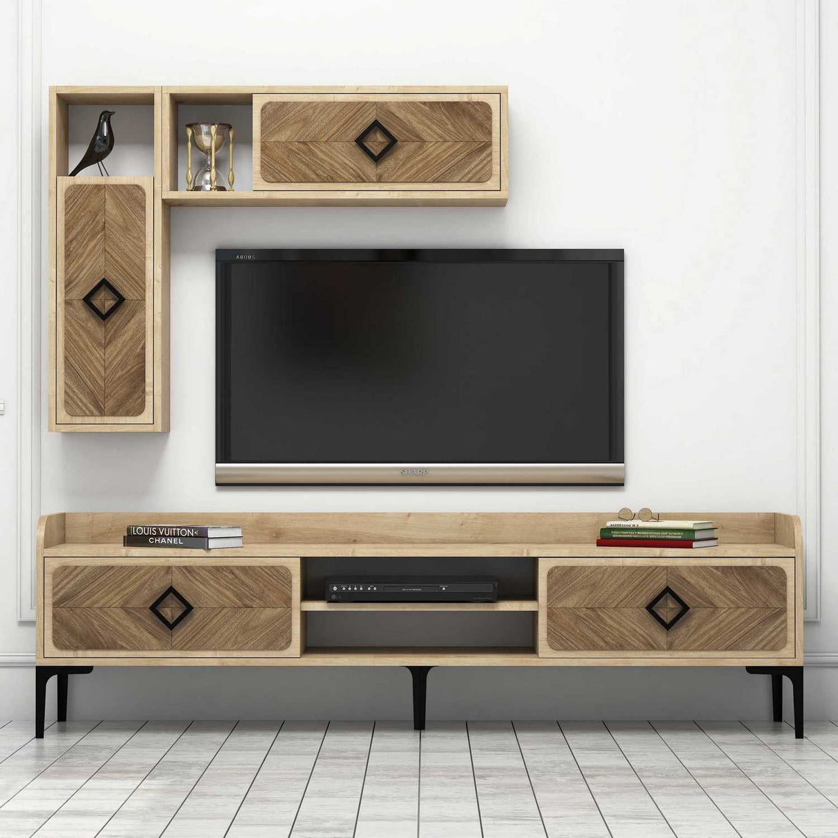 Comodă TV Samba, Diverse culori, 180x35x52 cm - Stejar | SKU: 845HCT3077 | Comodă TV Samba, 180x35x52 cm, varianta Stejar, produs pentru amenajarea locuinței, disponibil online în România la CasaMob