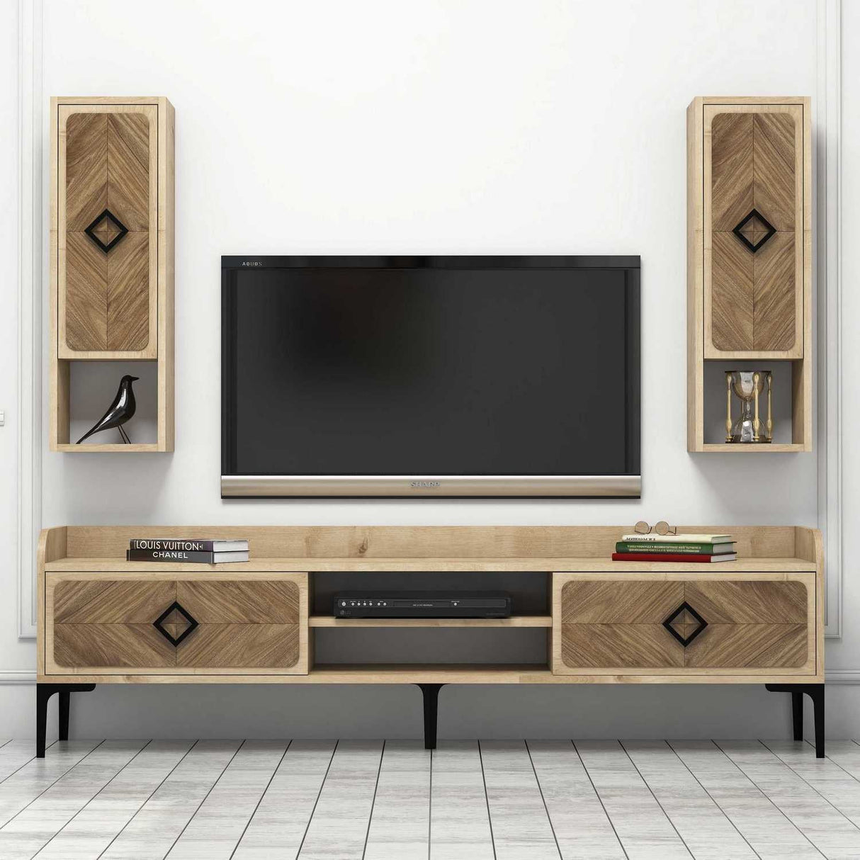 Comodă TV Samba, Diverse culori, 180x35x52 cm - Stejar | SKU: 845HCT3077 | Comodă TV Samba, 180x35x52 cm, varianta Stejar, produs pentru amenajarea locuinței, disponibil online în România la CasaMob