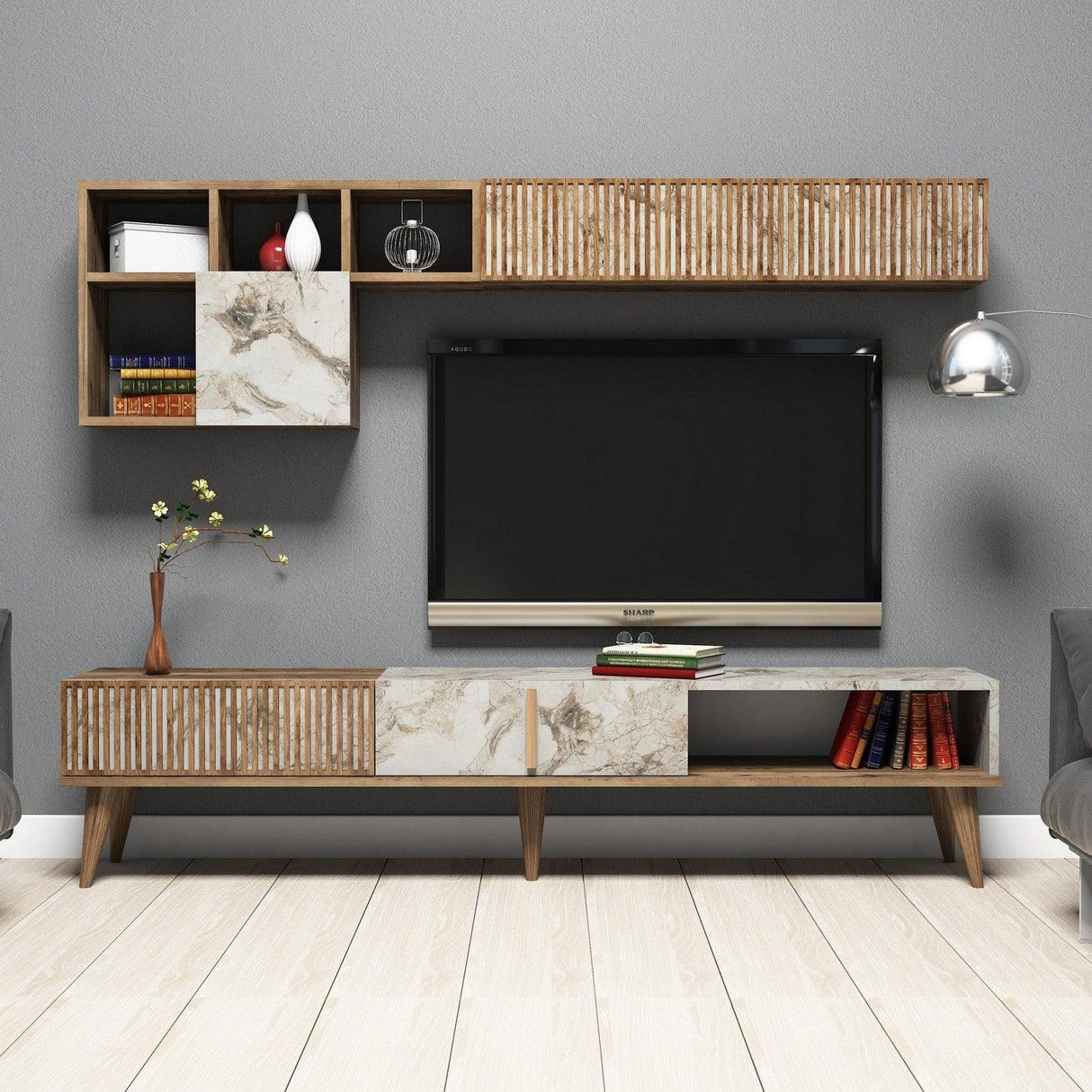 COMODA TV Milan TV Unit, Nuc, 35x40x180 cm - Nuc Alb, SKU 845HCT3079