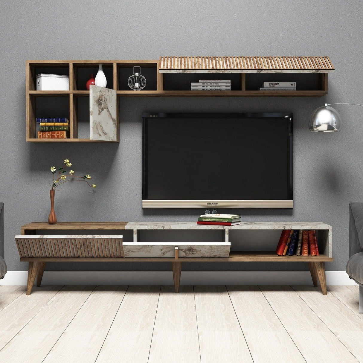 COMODA TV Milan TV Unit, Nuc, 35x40x180 cm - Nuc Alb, SKU 845HCT3079