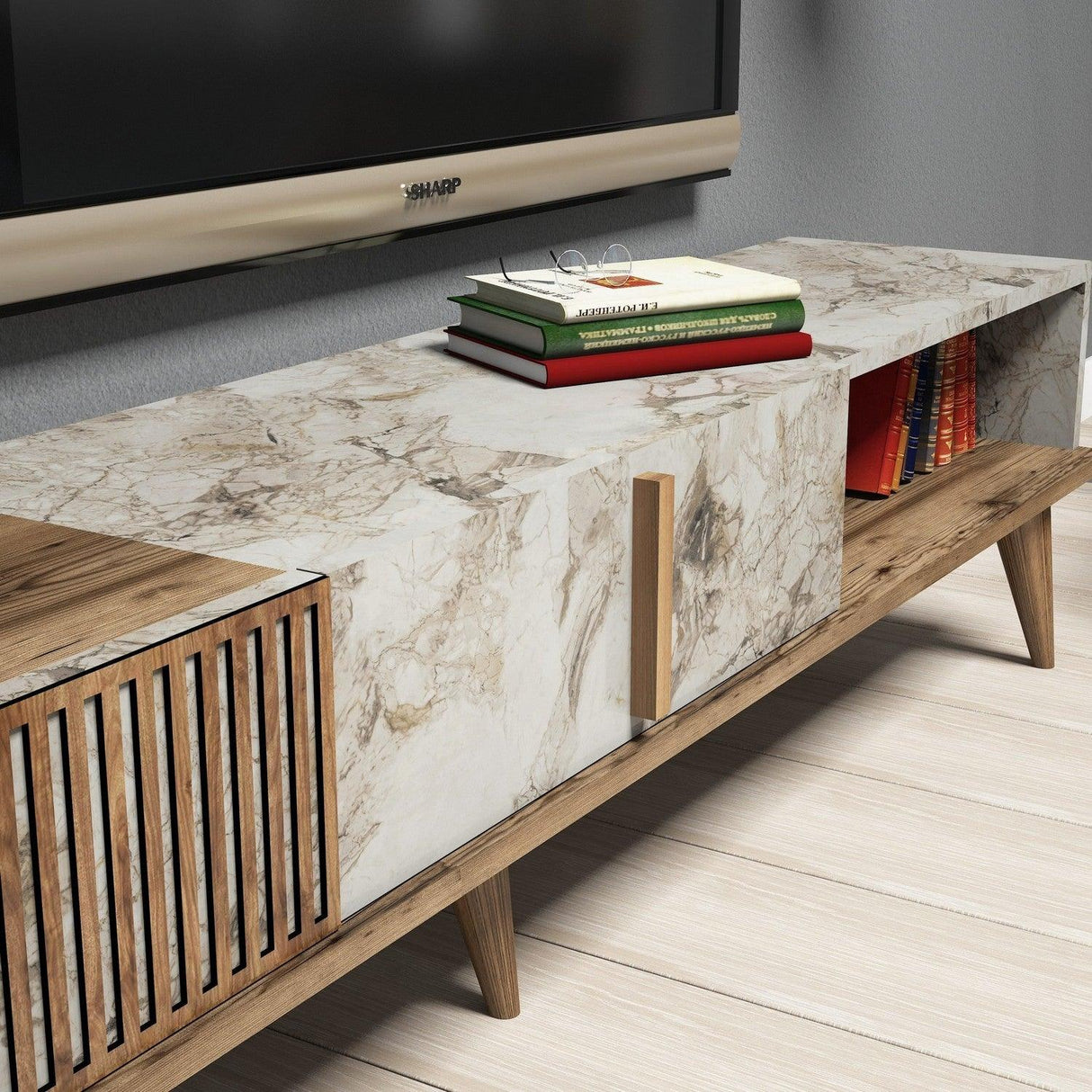 COMODA TV Milan TV Unit, Nuc, 35x40x180 cm - Nuc Alb, SKU 845HCT3079