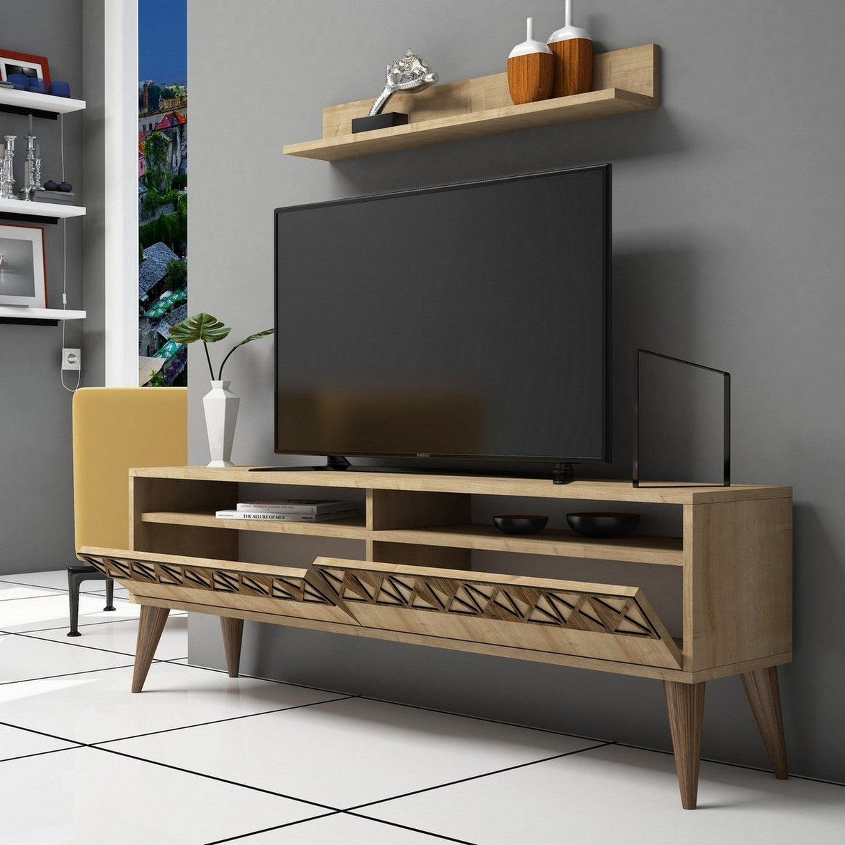 Comodă TV Line, Diverse culori, 150x30x50 cm - Stejar | SKU: 845HCT3084 | Comodă TV Line, 150x30x50 cm, varianta Stejar, produs pentru amenajarea locuinței, disponibil online în România la CasaMob