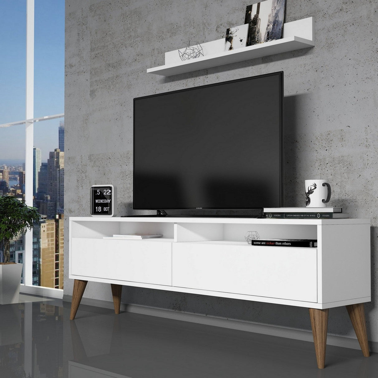 Comodă TV Best, Diverse culori, 150x30x50 cm - Alb | SKU: 845HCT3086 | Comodă TV Best, 150x30x50 cm, varianta Alb, produs pentru amenajarea locuinței, disponibil online în România la CasaMob