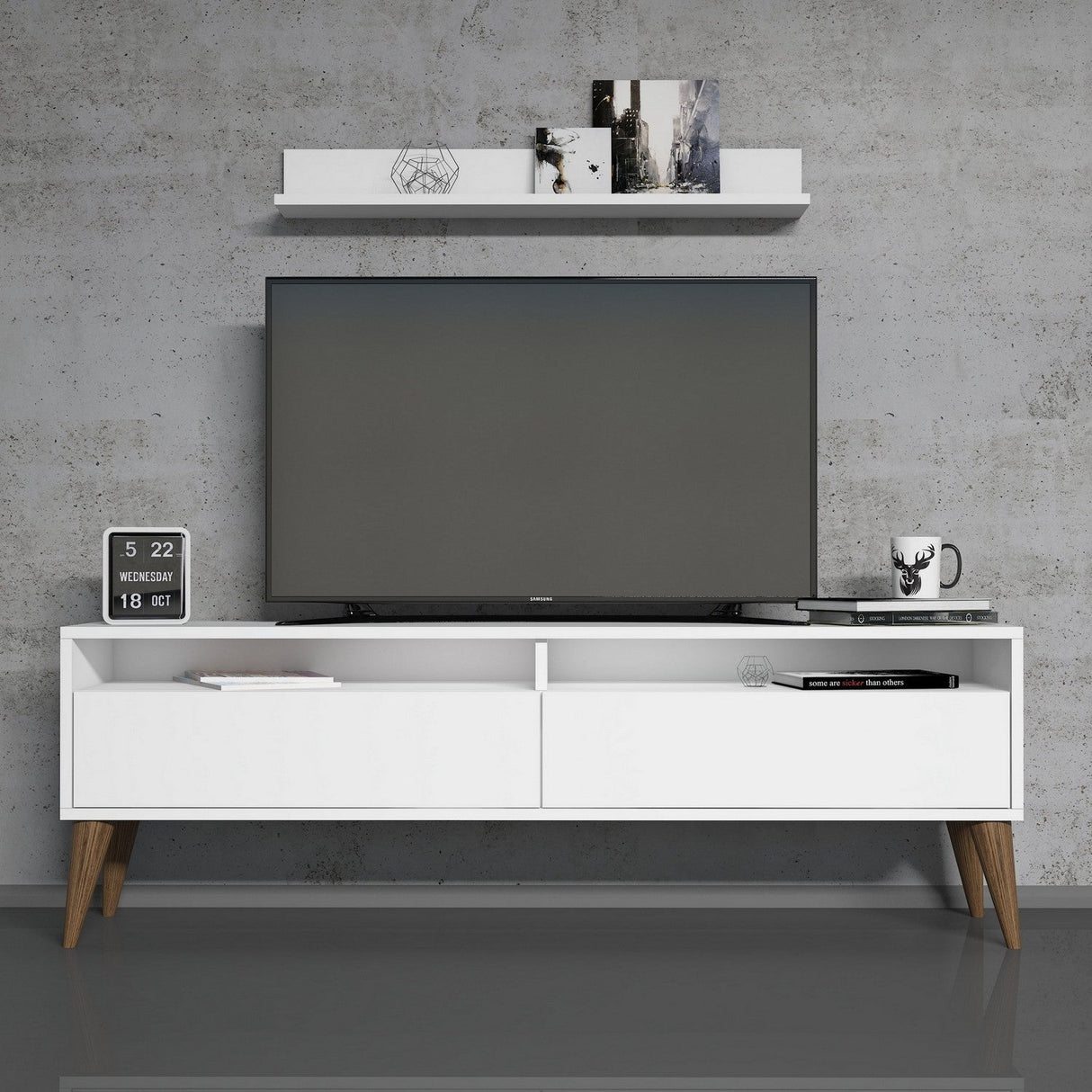 Comodă TV Best, Diverse culori, 150x30x50 cm - Alb | SKU: 845HCT3086 | Comodă TV Best, 150x30x50 cm, varianta Alb, produs pentru amenajarea locuinței, disponibil online în România la CasaMob