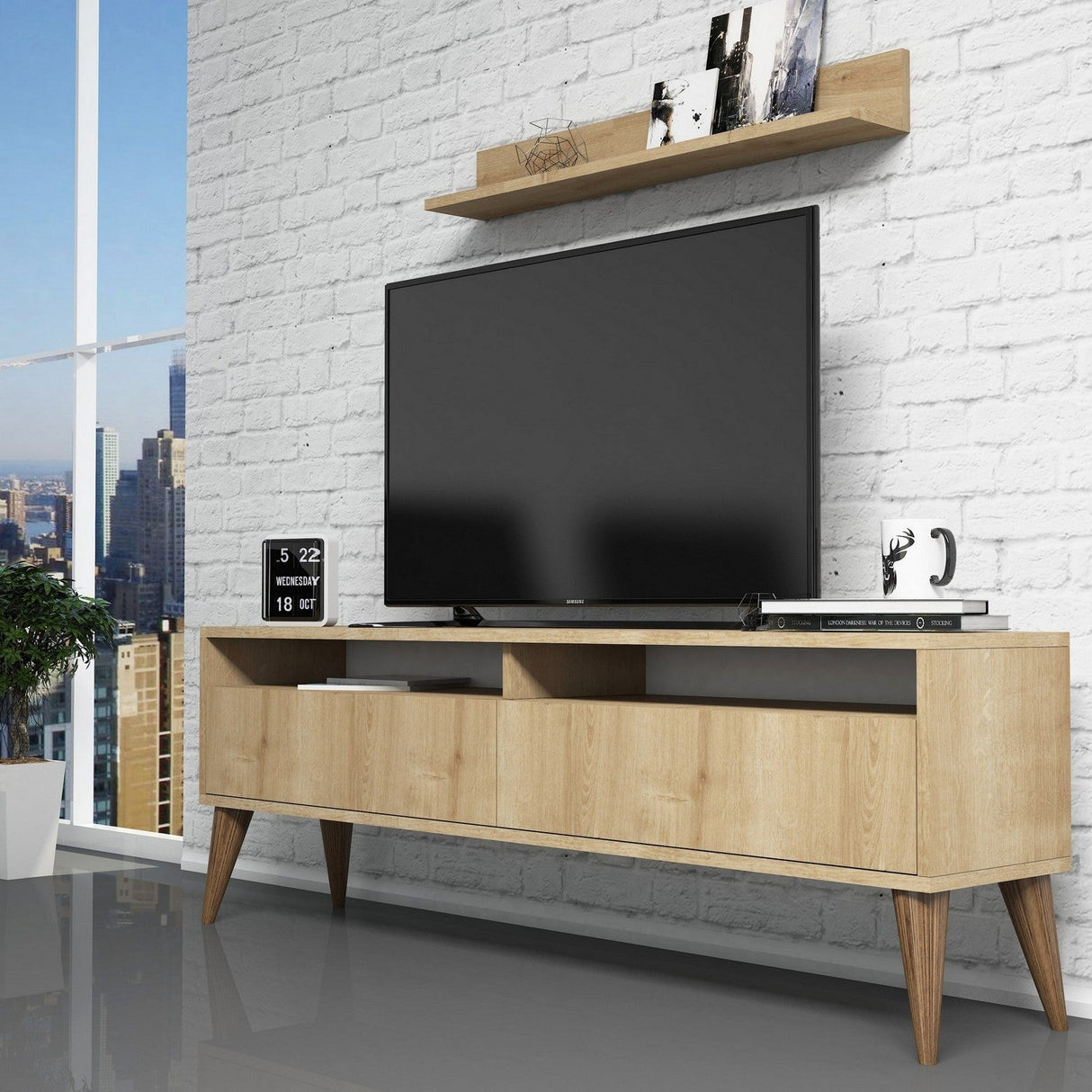Comodă TV Best, Diverse culori, 150x30x50 cm - Stejar | SKU: 845HCT3088 | Comodă TV Best, 150x30x50 cm, varianta Stejar, produs pentru amenajarea locuinței, disponibil online în România la CasaMob