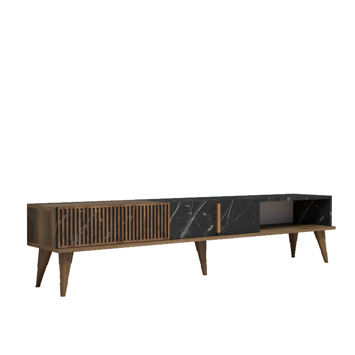 Comodă TV Milan, Nuc - Negru, 180x35x40 cm