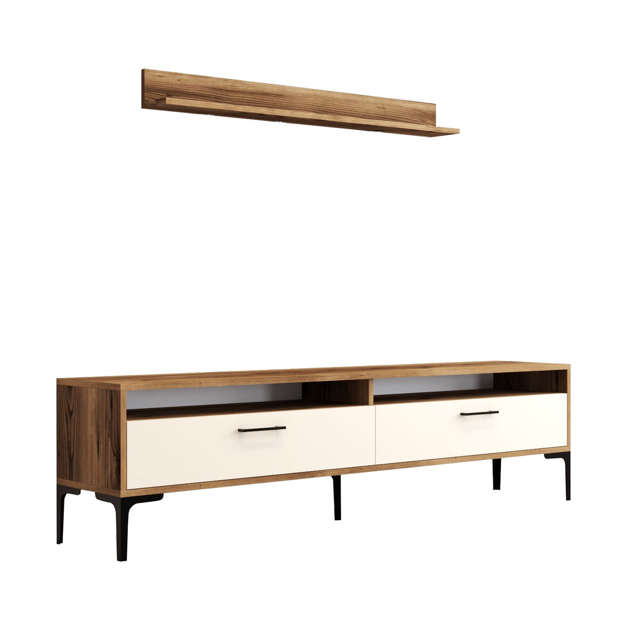 Comodă TV Istanbul, Diverse culori, 180x35x47 cm - Nuc - Crem | SKU: 845HCT3099 | Comodă TV Istanbul, 180x35x47 cm, varianta Nuc - Crem, produs pentru amenajarea locuinței, disponibil online în România la CasaMob