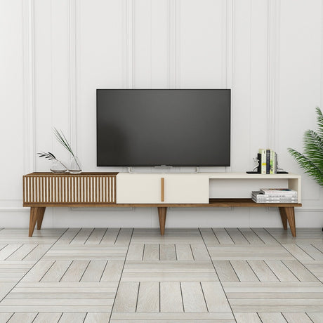 Comodă TV Milan Alt, Nuc - Crem, 180x35x40 cm