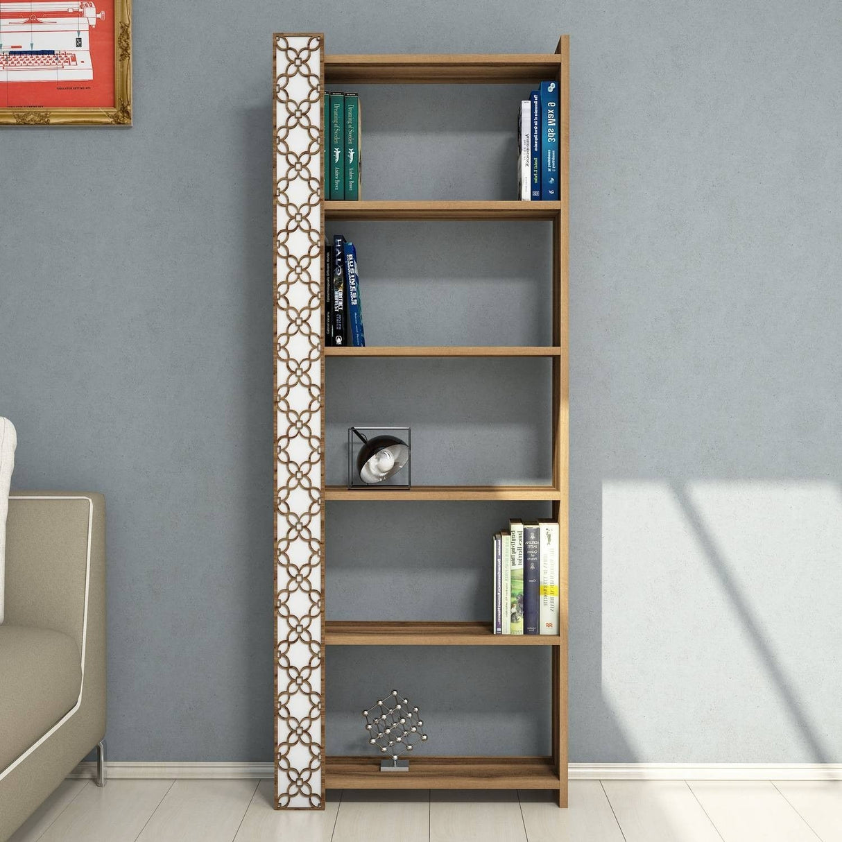 Bibliotecă City, Diverse culori, 65x24x170 cm - Nuc - Alb | SKU: 845HCT3606 | Bibliotecă City, 65x24x170 cm, varianta Nuc - Alb, produs pentru amenajarea locuinței, disponibil online în România la CasaMob