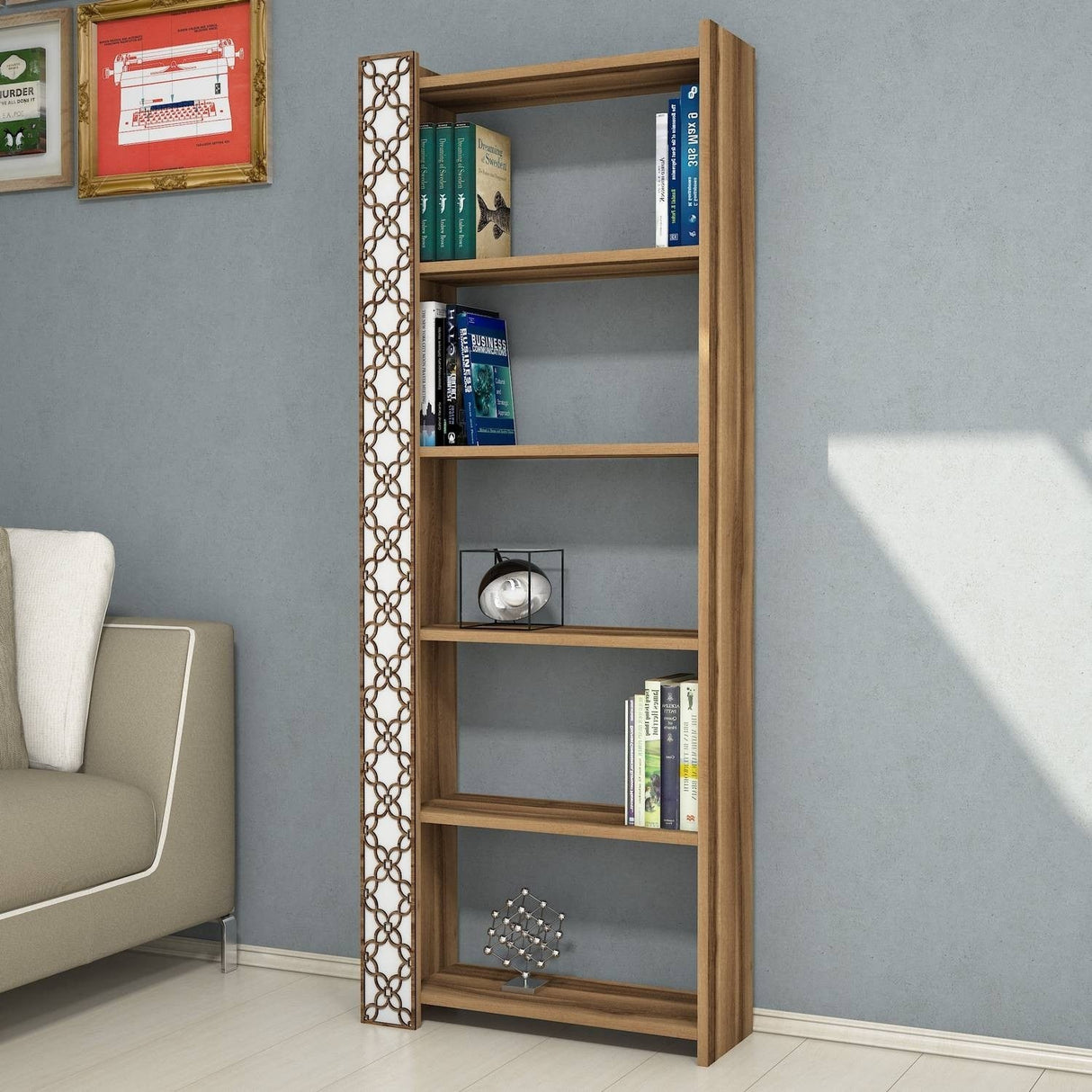 Bibliotecă City, Diverse culori, 65x24x170 cm - Nuc - Alb | SKU: 845HCT3606 | Bibliotecă City, 65x24x170 cm, varianta Nuc - Alb, produs pentru amenajarea locuinței, disponibil online în România la CasaMob