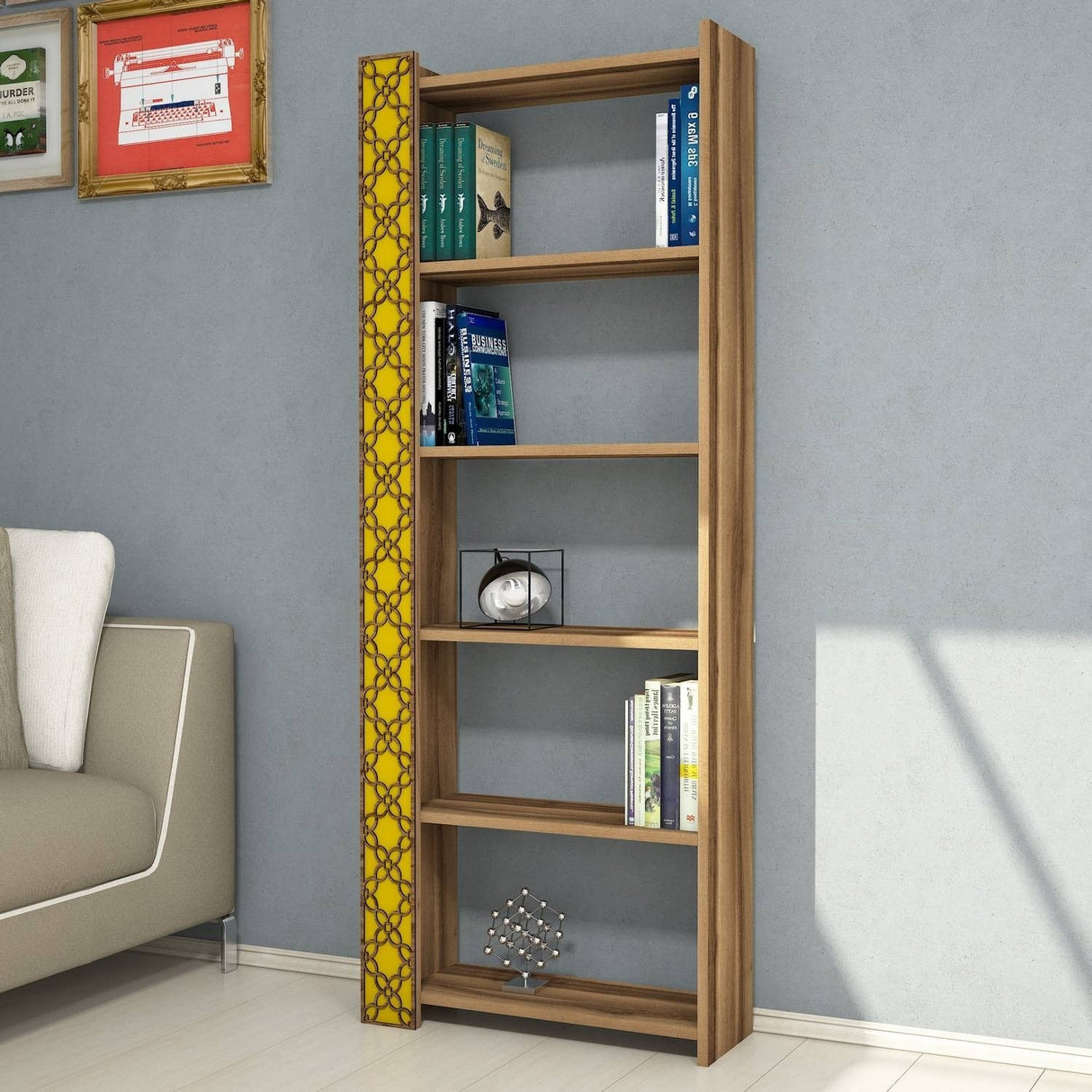 Bibliotecă City, Diverse culori, 65x24x170 cm - Nuc - Galben | SKU: 845HCT3610 | Bibliotecă City, 65x24x170 cm, varianta Nuc - Galben, produs pentru amenajarea locuinței, disponibil online în România la CasaMob