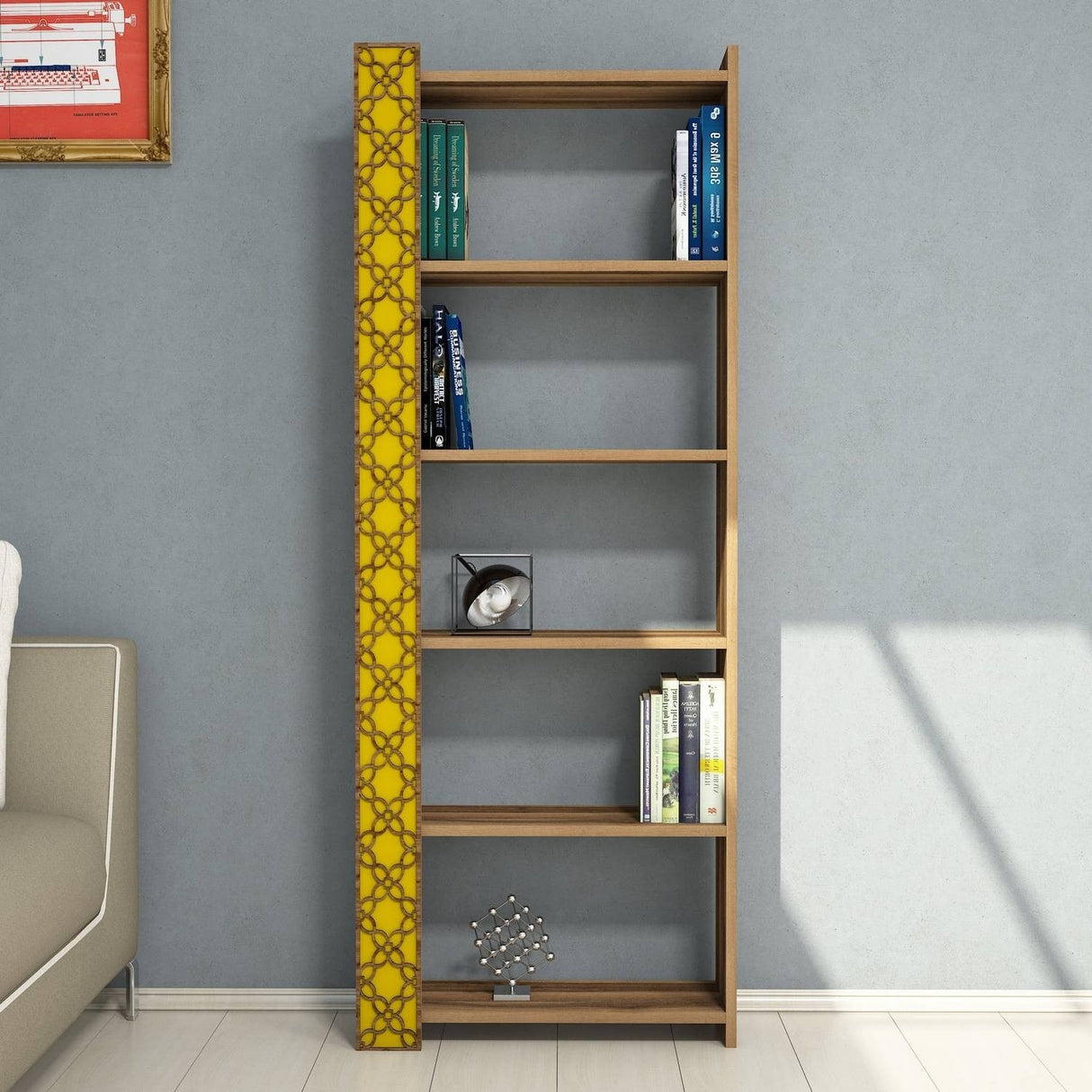 Bibliotecă City, Diverse culori, 65x24x170 cm - Nuc - Galben | SKU: 845HCT3610 | Bibliotecă City, 65x24x170 cm, varianta Nuc - Galben, produs pentru amenajarea locuinței, disponibil online în România la CasaMob