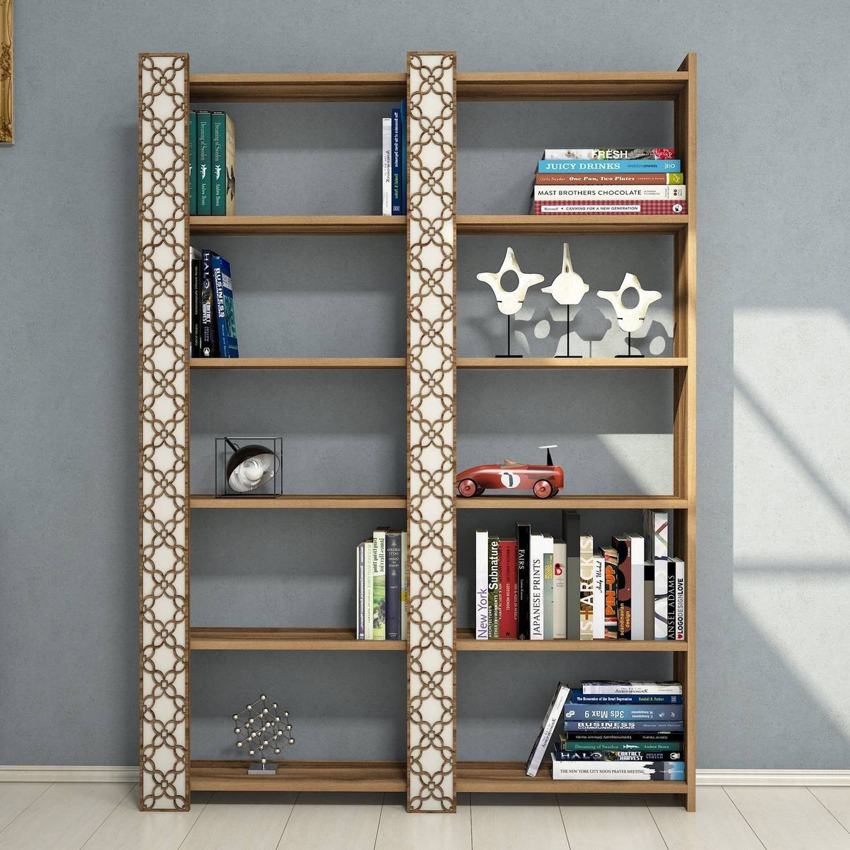 Nuc - Crem | SKU: 845HCT3615 | Bibliotecă City 2, 125x24x170 cm, varianta Nuc - Crem, produs pentru amenajarea locuinței, disponibil online în România la CasaMob