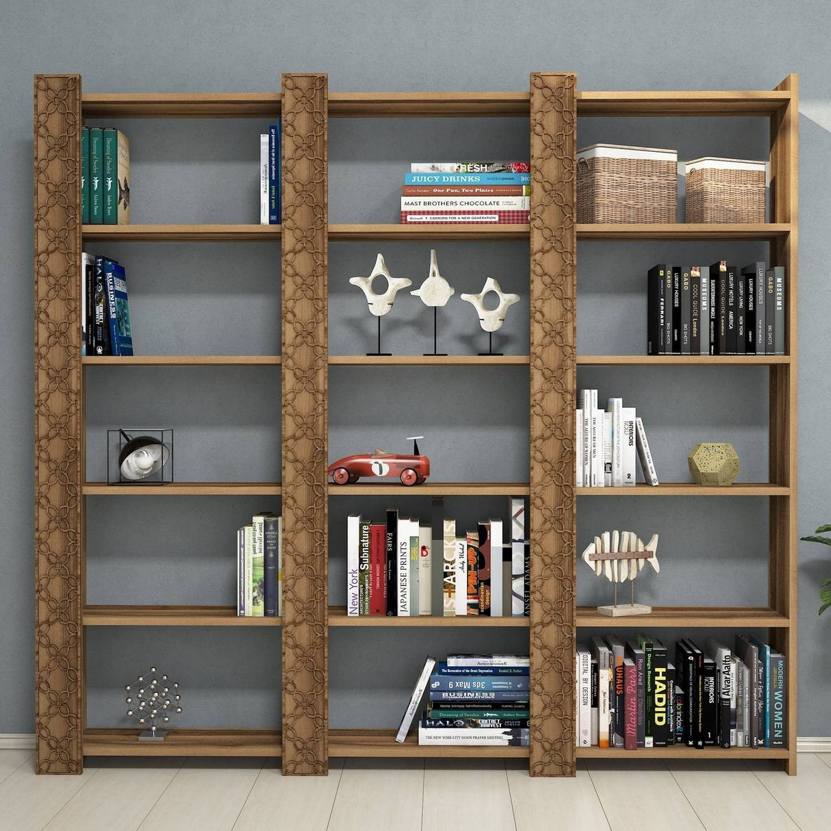 Bibliotecă City 3, Diverse culori, 185x24x170 cm - Nuc | SKU: 845HCT3619 | Bibliotecă City 3, 185x24x170 cm, varianta Nuc, produs pentru amenajarea locuinței, disponibil online în România la CasaMob