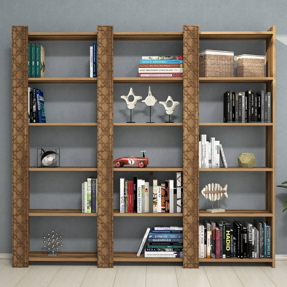 Nuc | SKU: 845HCT3619 | Bibliotecă City 3, 185x24x170 cm, varianta Nuc, produs pentru amenajarea locuinței, disponibil online în România la CasaMob