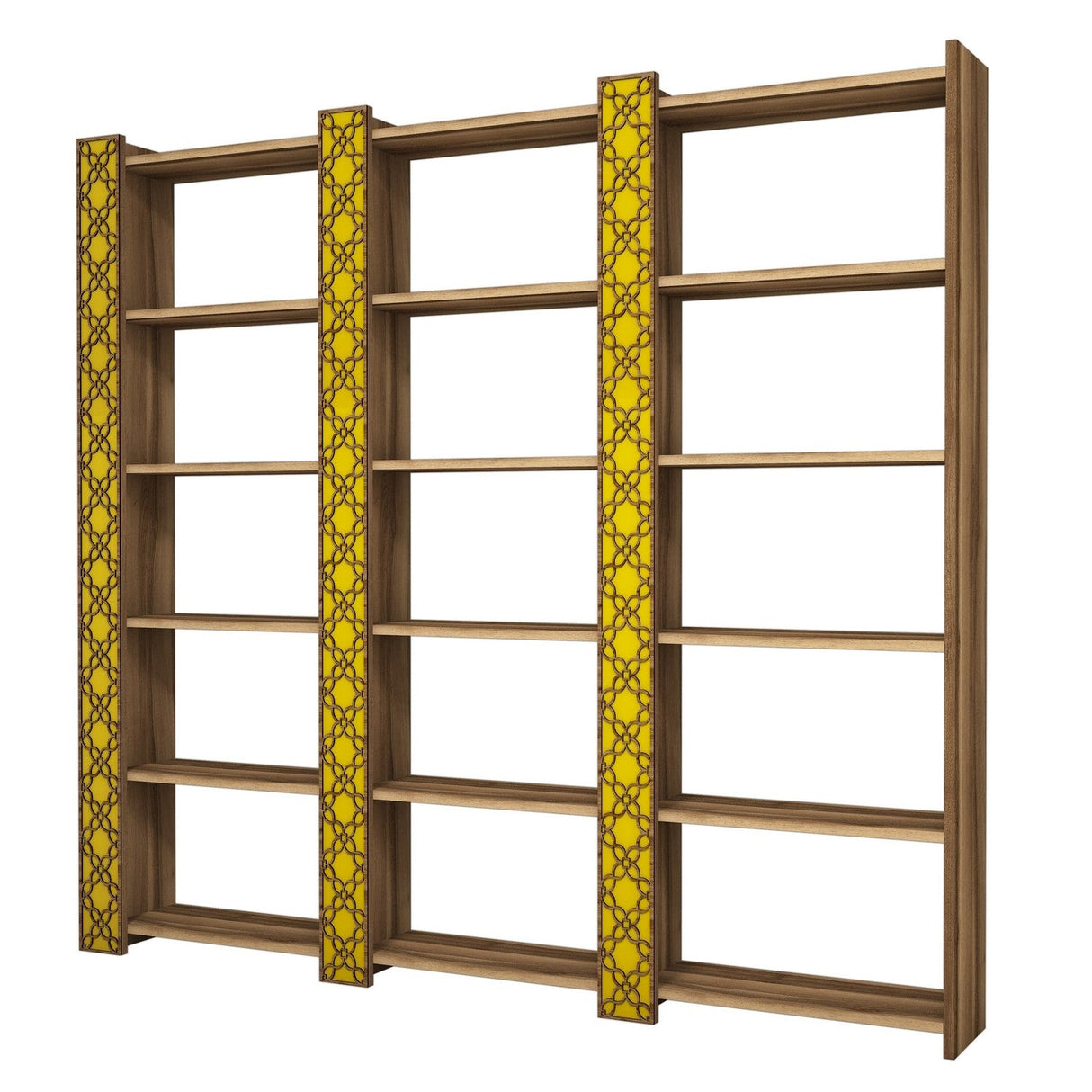 Bibliotecă City 3, Diverse culori, 185x24x170 cm - Nuc - Galben | SKU: 845HCT3622 | Bibliotecă City 3, 185x24x170 cm, varianta Nuc - Galben, produs pentru amenajarea locuinței, disponibil online în România la CasaMob