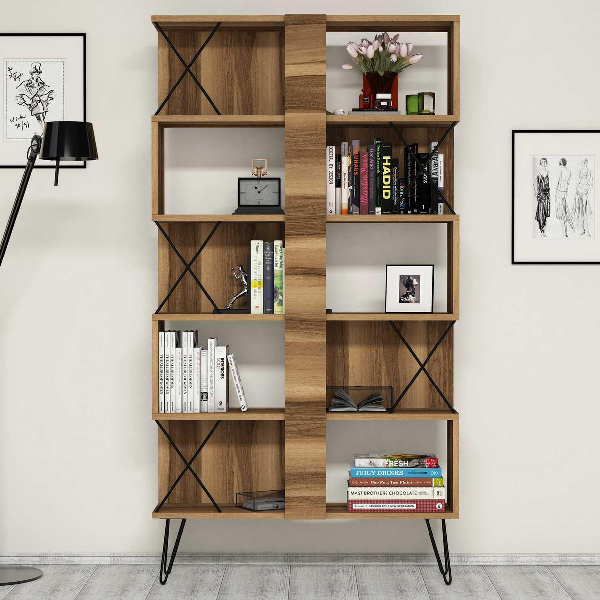 Bibliotecă Extra, Diverse culori, 90x22x167 cm - Nuc | SKU: 845HCT3632 | Bibliotecă Extra, 90x22x167 cm, varianta Nuc, produs pentru amenajarea locuinței, disponibil online în România la CasaMob