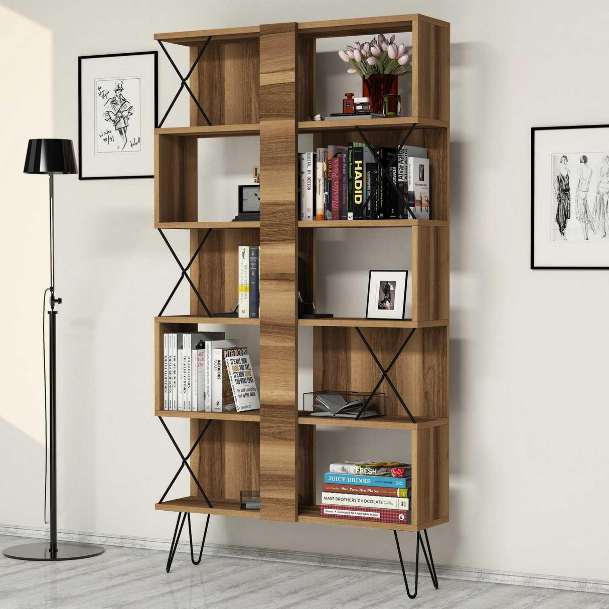 Bibliotecă Extra, Diverse culori, 90x22x167 cm - Nuc | SKU: 845HCT3632 | Bibliotecă Extra, 90x22x167 cm, varianta Nuc, produs pentru amenajarea locuinței, disponibil online în România la CasaMob