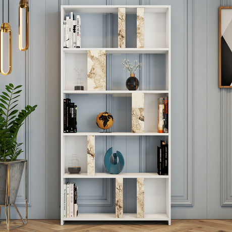Bibliotecă Lima Marble, Alb, 90x20x180 cm